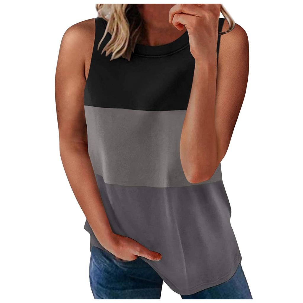 Women's Casual Color Splicing Sleeveless Round Neck Pullover Slim Tank Tops