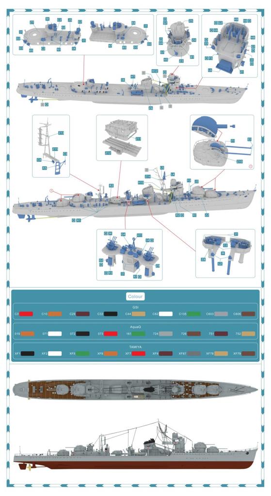 Triumph Model 1/350 Japanese Navy Destroyer Akizuki 1944 Upgrade Parts Set Resin Kit TRFM35002UP (Ship)