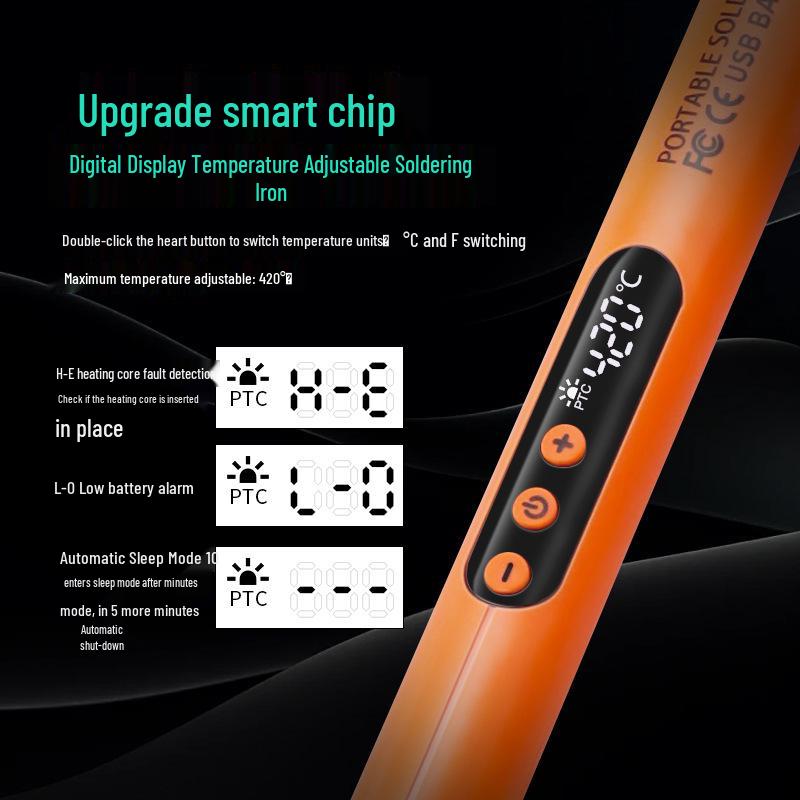 USB Digital Display Portable Soldering Iron Set - 5V 8W, 800mA Rechargeable Lithium Battery