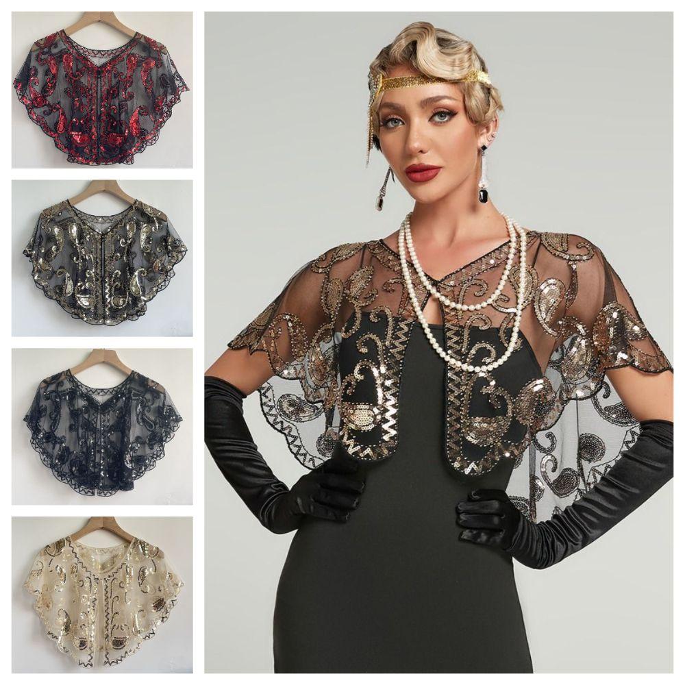 Vintage Style Sequins Tassel Shawls Embroidery Sequin Beaded Short Cape Clothes Decoration