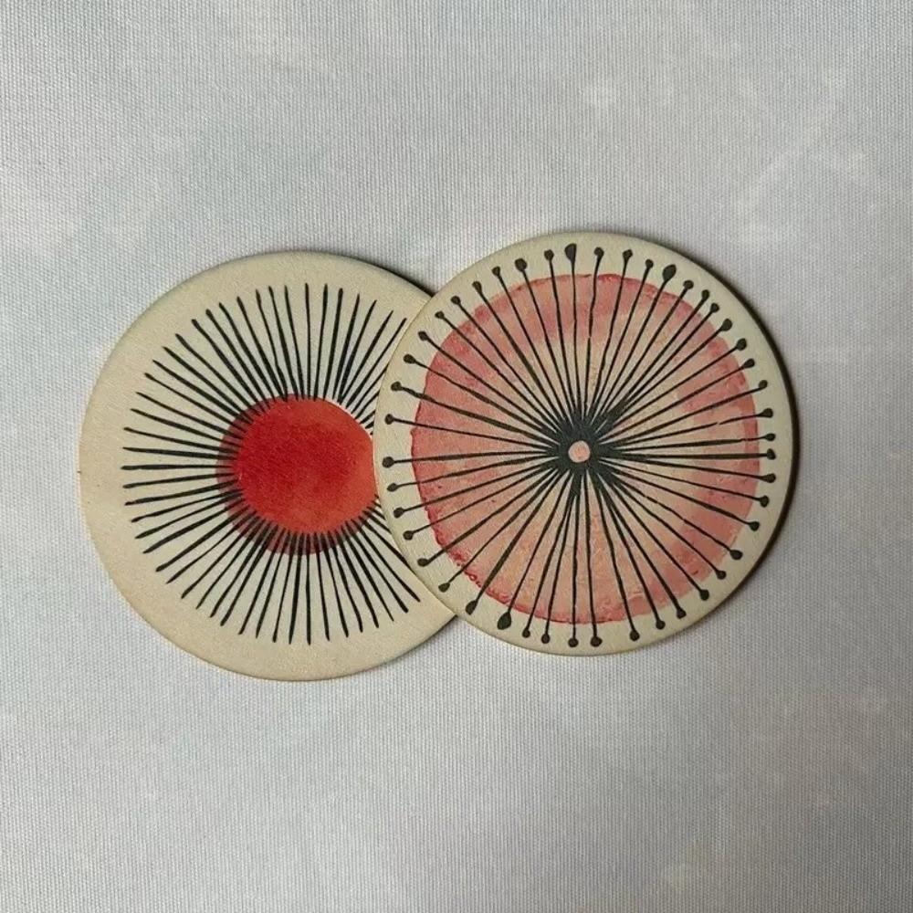6 Peças/conjunto Porta-copos Circulares de Madeira com Padrão Redondo Ecológico Decorativo Antiderrapante Resistente ao Calor