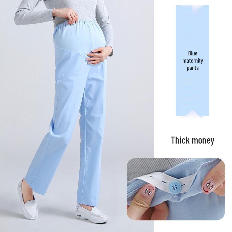 Maternity Nurse Pants - Adjustable Waist, Full Belly Support, Thick & Thin, Blue, Pink, White, Plus Size, Summer