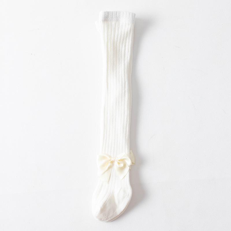 White Knit Girls' Leggings & Tights Set with Bow - Baby Bodysuit, Base Layer, Socks for Spring & Autumn