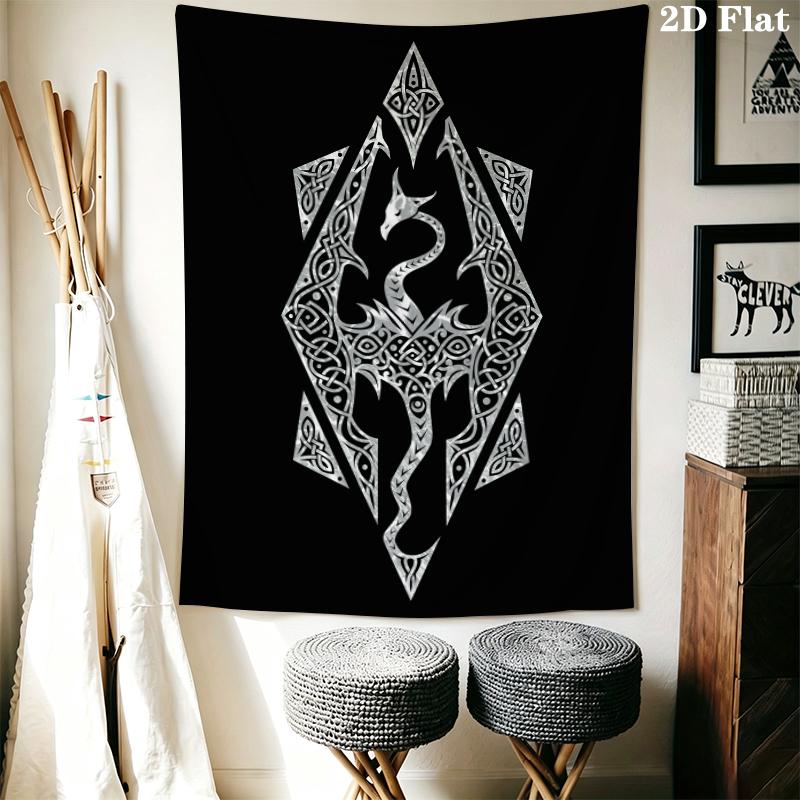 Skyrim Wall Tapestry Aesthetic Wall Hanging Printed Fabric Blanket Decorative Tapestries for Bedroom Living Room Home Decor