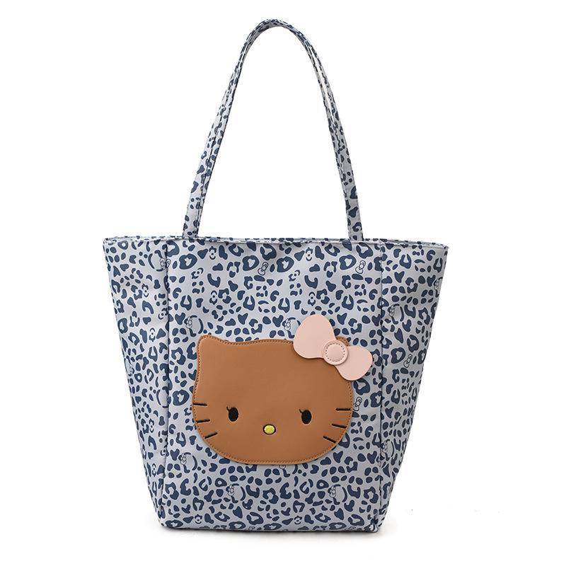

2025 Корейский стиль Леопардовый принт Острая девушка Сумка-тоут и на плечо с дизайном мультяшного котенка синий