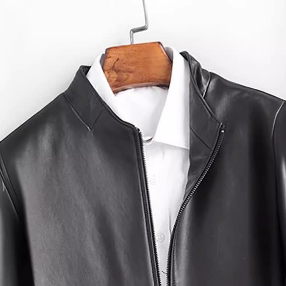 High-end business men's stand-up collar genuine leather jacket men's spring and autumn new casual motorcycle leather jacket crisp and stylish
