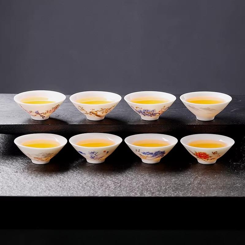 

8pcs Sheep Fat Jade Bucket Hat Cup White Porcelain Kung Fu Tea Cup Household Chinese Style Hospitality Tea Cup Kung Fu Tea Set 8.5x3.5cm 50ml