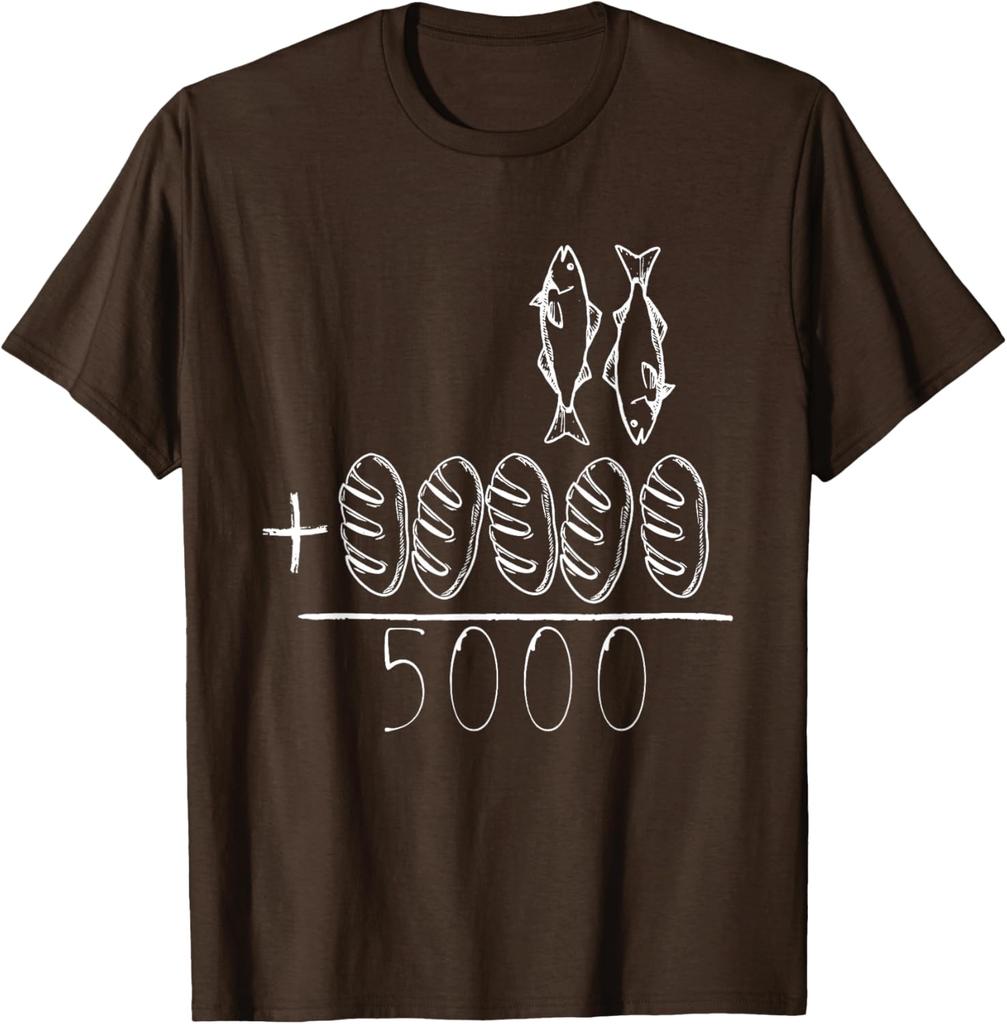 Die Speisung der 5000 Wunder Fisch Brot Jesus Christliche Bibelvers Grafik T-Shirt Herren Freizeit Kurzarm