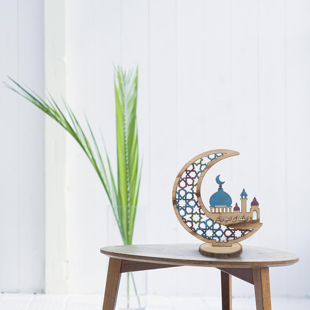 Eid Wooden Moon Muslim Themed Adorn Chic Crafts Home Decor Household Mubarak Festival Ornaments Party Light