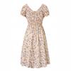 New Retro Floral Dress with A V-neck Short Sleeved Pleated Waistband That Tightens, Suitable for Women's Summer Beach Party Dresses