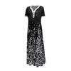 Fashion Women Loose Contrast Print Short Sleeves V-Neck Casual Long Dress