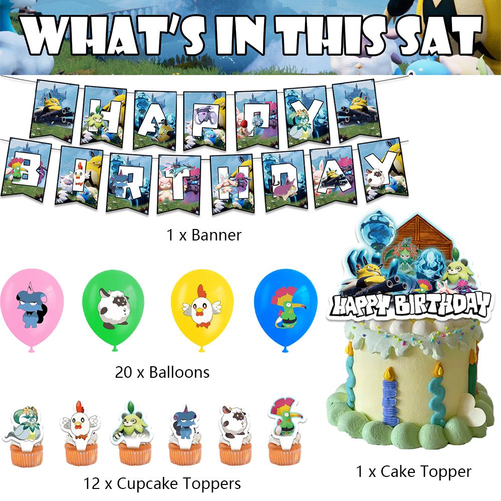 34×Palworld Theme Party Accessories Include a Banner, Cake Toppers, Balloons