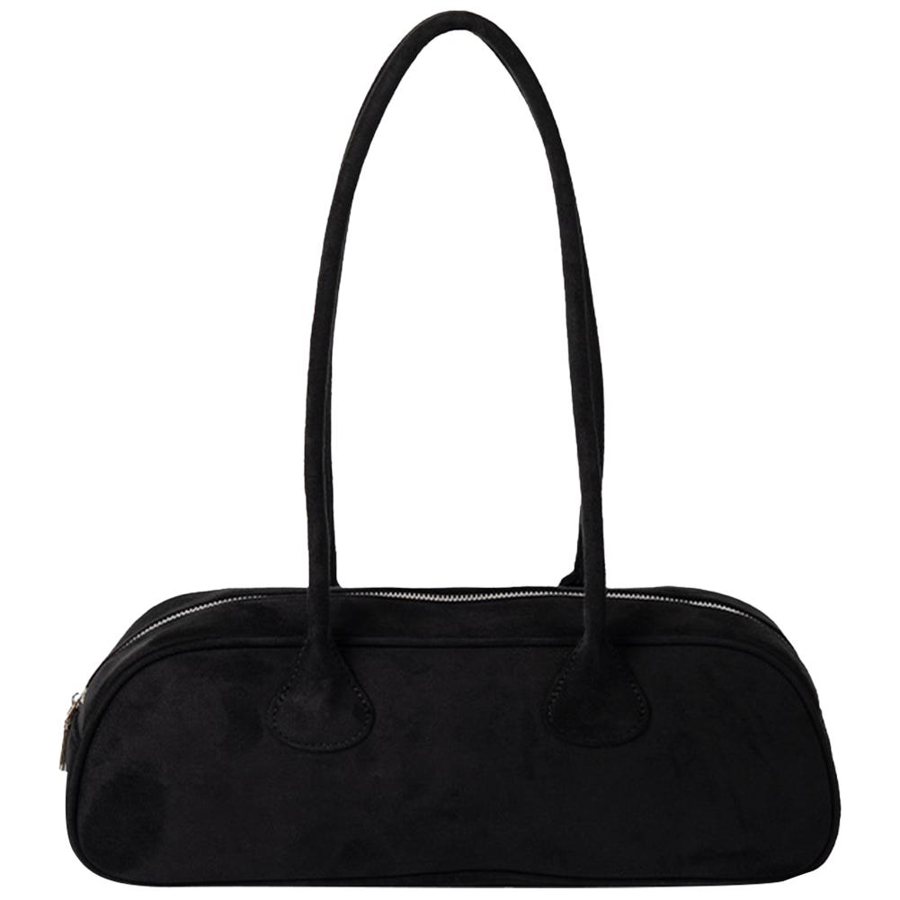 Women Suede Boston Tote Bag Suede Shoulder Bag Zipper Bowling Handbag Solid Color Multi-pocket Clutch Purse for Shopping Travel
