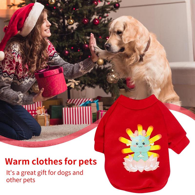 Pet New Year Clothes Cold Weather Thermal Dog Coat With Dragon Pattern Autumn Winter Pet Sweatshirt For Dog Cat Rabbit