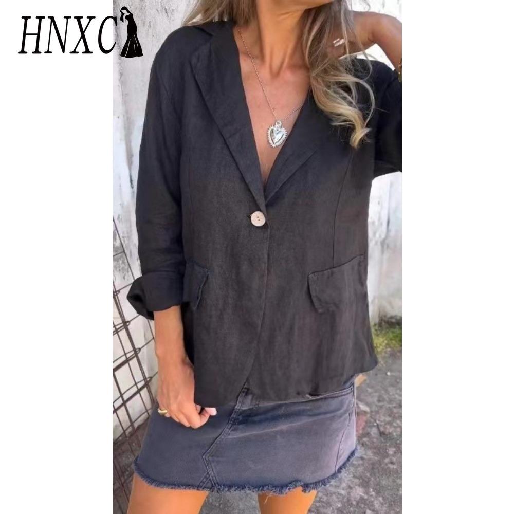 HNXC Women's Vintage Casual Lattice Print Autumn Winter Long Sleeve POLO Neck Jackets & Coats