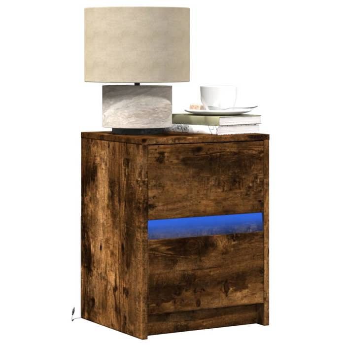 VidaXL Bedside Cabinets and LED Lights 2 Pcs Smoked Oak 852042