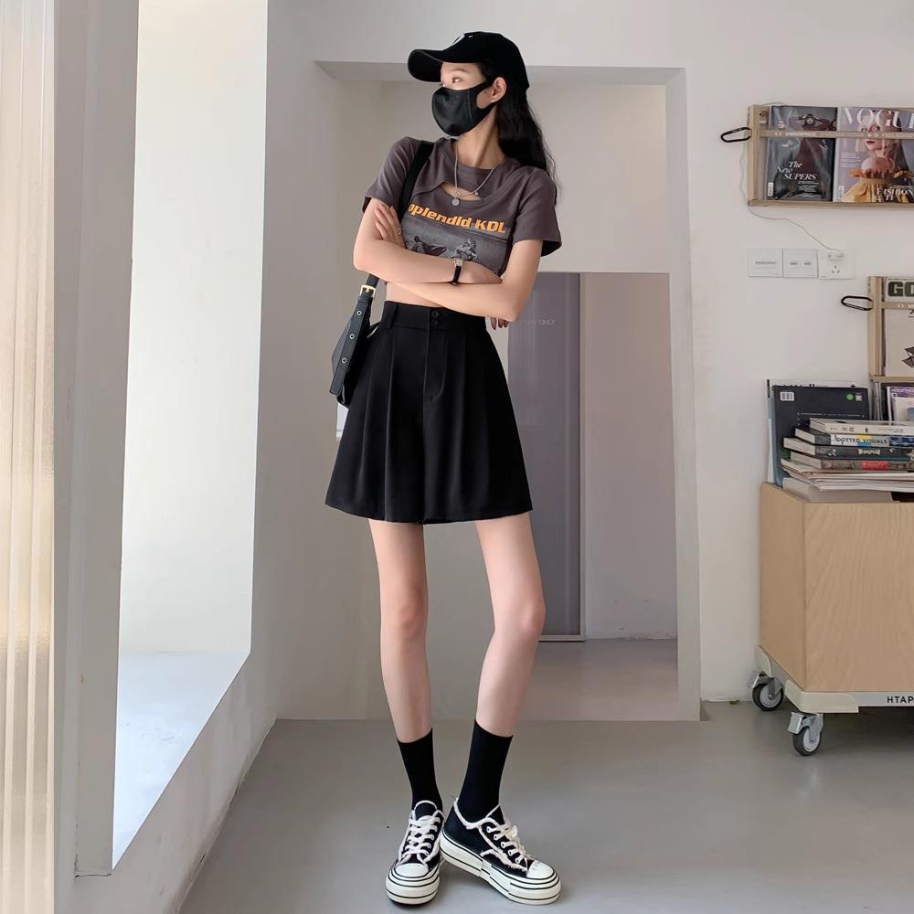 Women's Retro High-Waist A-Line Autumn Shorts 2024 – Casual, Loose, Wide-Leg Mid-Length.