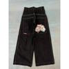 Mens Relaxed Fit Straight Leg Denim Pants With Vintage Embroidery Print Hip Hop Streetwear Harajuku Style