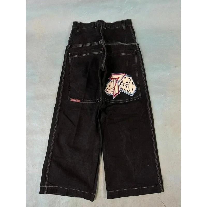 Mens Relaxed Fit Straight Leg Denim Pants With Vintage Embroidery Print Hip Hop Streetwear Harajuku Style