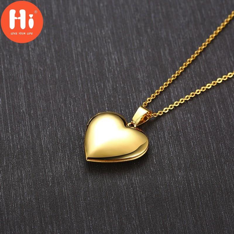 Hi Light Herz-Medaillon-Anhänger für Damen und Herren, zu öffnender Fotorahmen, glänzende Edelstahl-Halsketten, Familien-Liebeshalsband