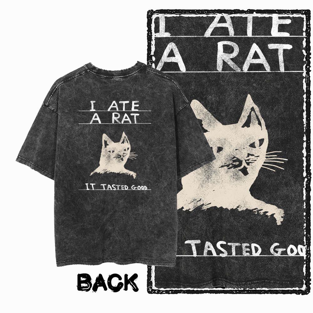 G55 Back Print Cotton Cool Cat Graphic Men T-shirt | Acid Washed Streetwear Big Size Vintage O-neck Men's Tee Tshirt