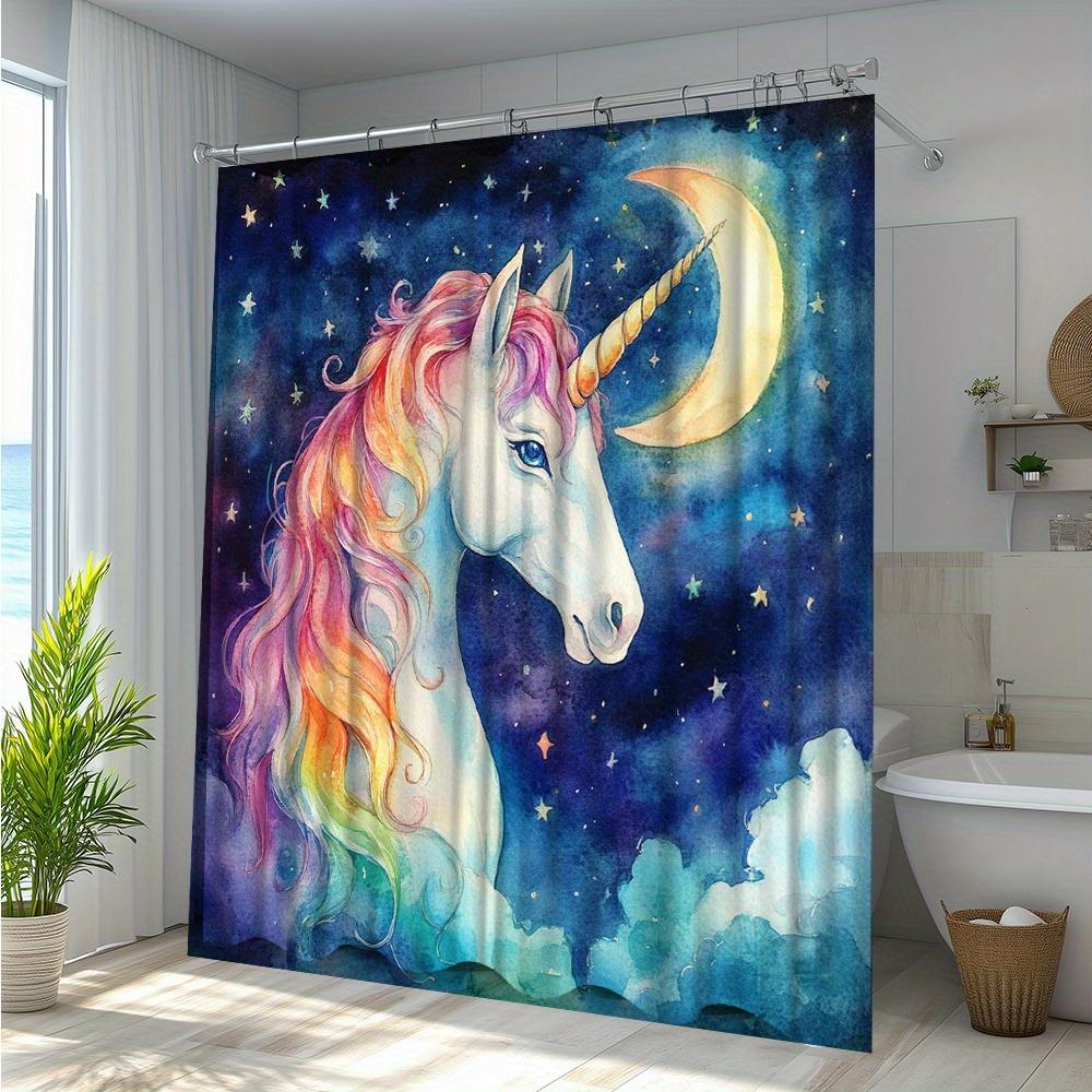 Enchanting Unicorn Shower Curtain - Waterproof, Mildew-Resistant with Magical Rainbow Mane Design for Dreamy Bathroom Decor