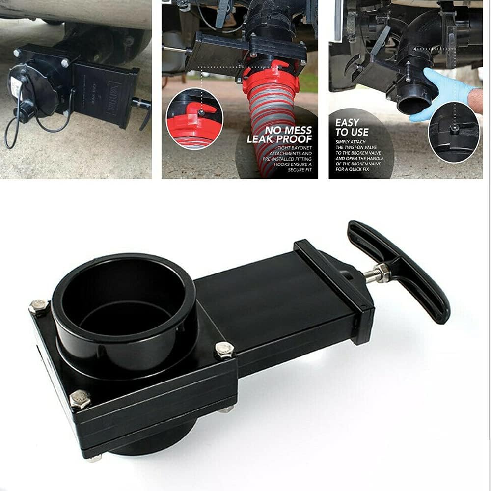 For Outdoor Accessories black Dump Waste Sewer ABS Valve 50mm/1.97inch RV Drain Valve waste valve for Caravan Trailer