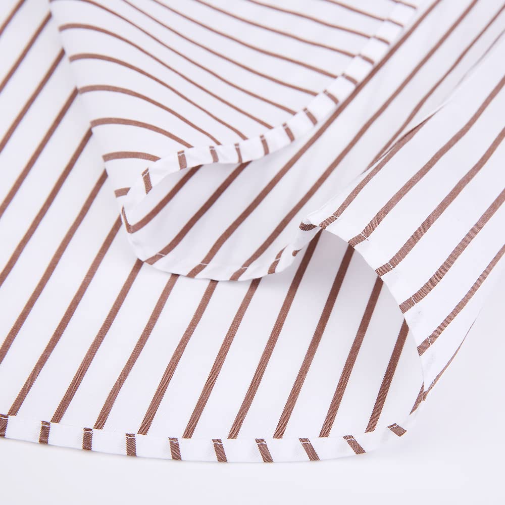 Enshe Men's Long Sleeve Dress Shirt, Slim Fit, Striped, No-Iron, Workwear, All Seasons, Shape Memory, ESA1-817 (Size 39, Brown)