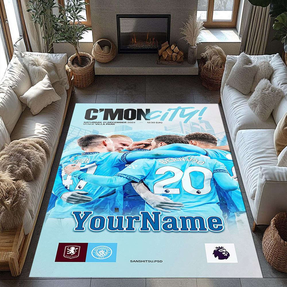 Manchester City Customizable Name Carpet Design for Kitchen Foyer Decorate Room Playrooms Anti-slip Rug Decorate Offices