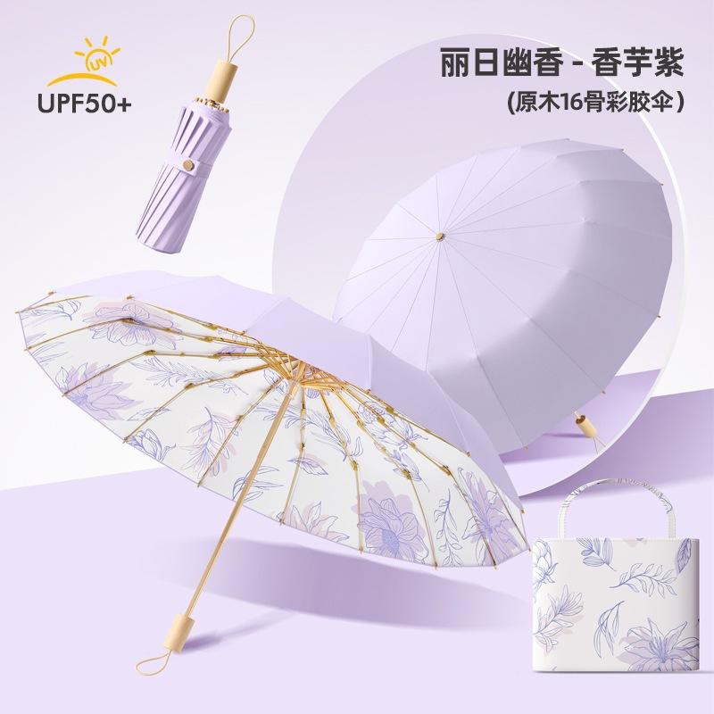 Spot three-fold retro color glue printed 16-bone parasol female weather and rain dual-purpose anti-ultraviolet folding sun umbrella