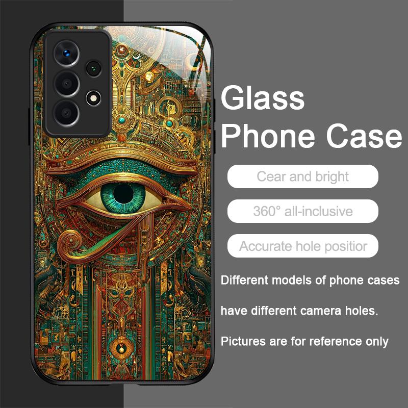 Retro Devil Eye Mysterious Totem Tempered Glass Phone Case for Samsung Galaxy A56 A55 A54 A53 A52 A36 A14 A15 5G Anti-drop Cover