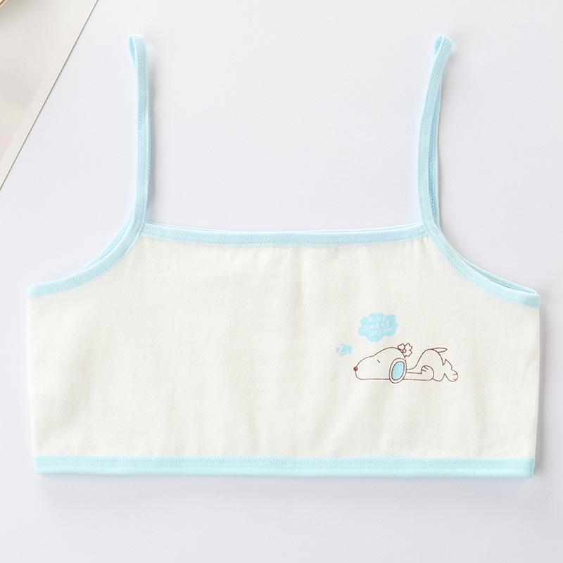 Girls' Cotton Breathable Training Bra - Wire-Free, Cartoon Design, Ages 8-12.