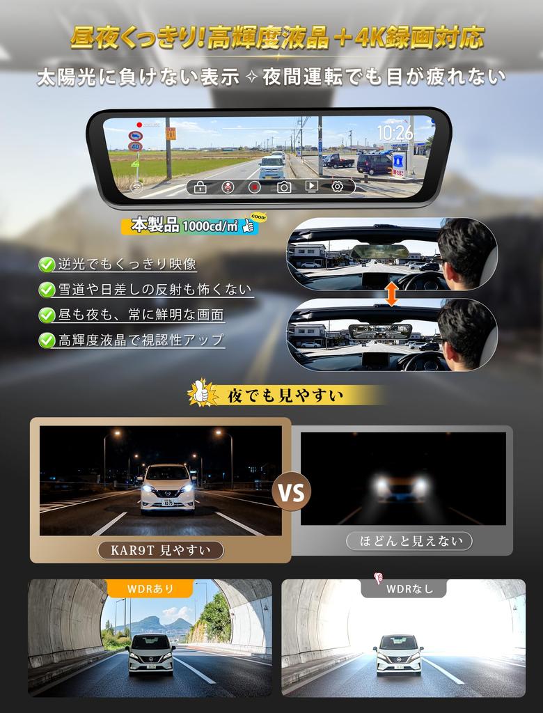 KASUVAR Genuine Replacement Dash Cam with Separate Front and Rear Cameras Designed for Japanese Compatible with of Single Wire LCD Digital Inner