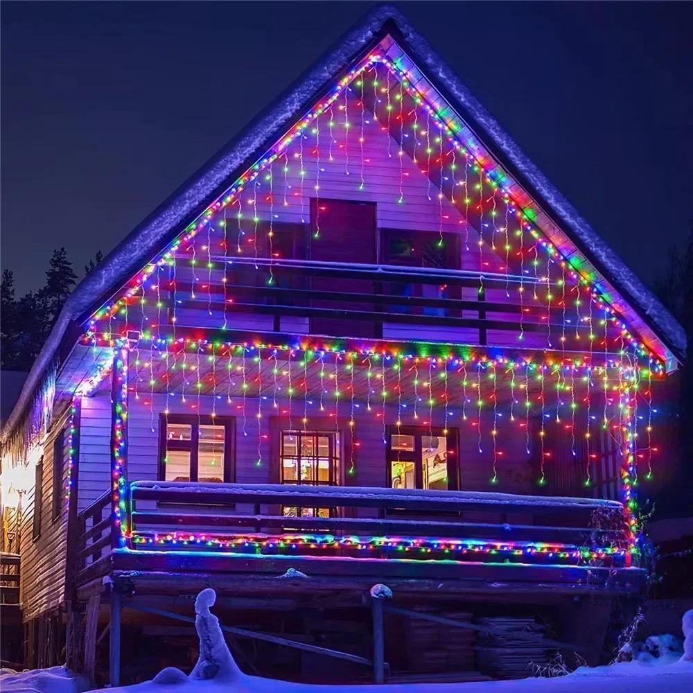 EU Plug Outdoor Light Garland for Home Garden Party DecorationLED Snowflake Curtain Icicle Fairy String Lights Christmas Lights