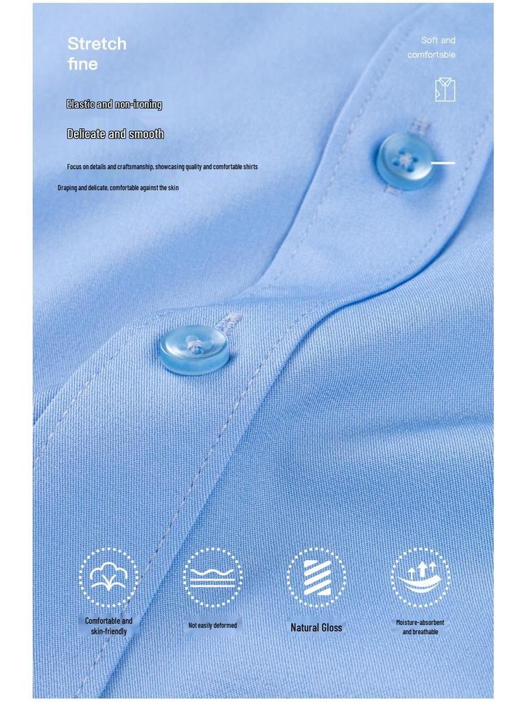 2025 Men's Stretch Short-Sleeve Business Shirt, Solid Color, Formal Interview/ Casual, Iron-Free