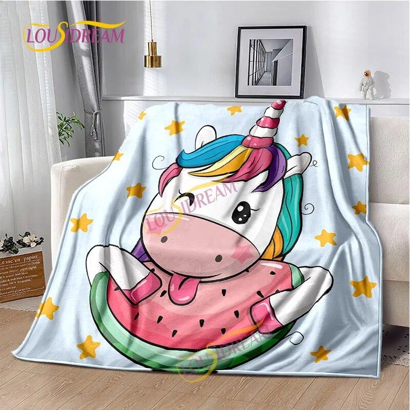 Einhorn-Cartoon, waschbare Decke, Nickerchendecke für Kinder, vier Jahreszeiten, Sofa, Bett, warme Decke, anpassbar, personalisiertes Geschenk.