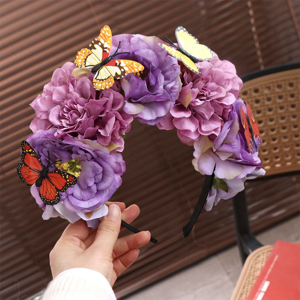 Butterfly Headdress Floral Crown Hair Hoop Cosplay Fairy Headband  Bride Hair Accessorie