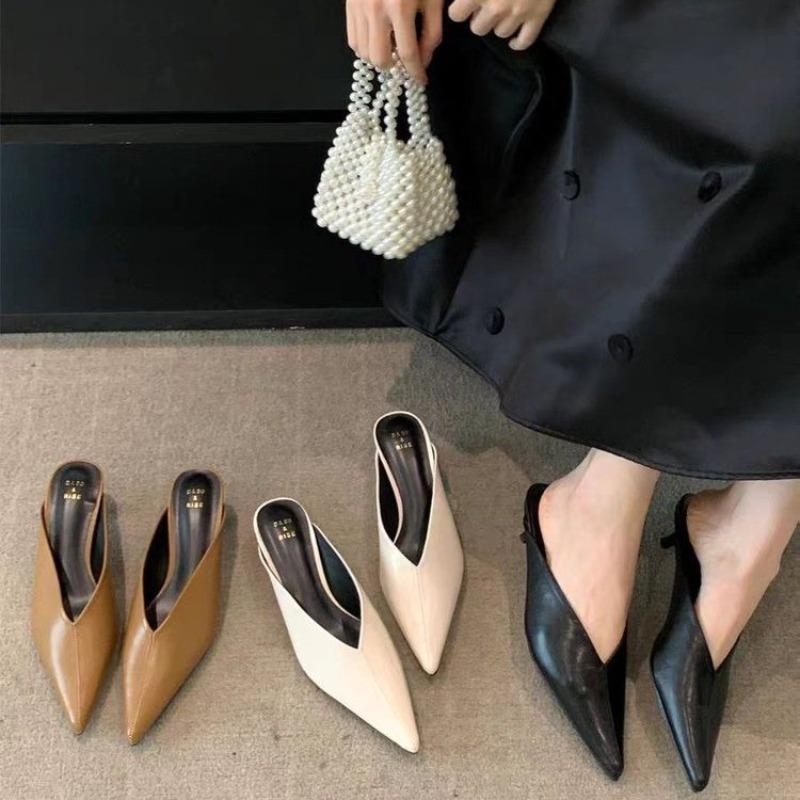 2025 Spring New Brand Women Slipper Pointed Toe Slip On Ladies Mules Thin Low Heel Outdoor Dress Sandal Shoes