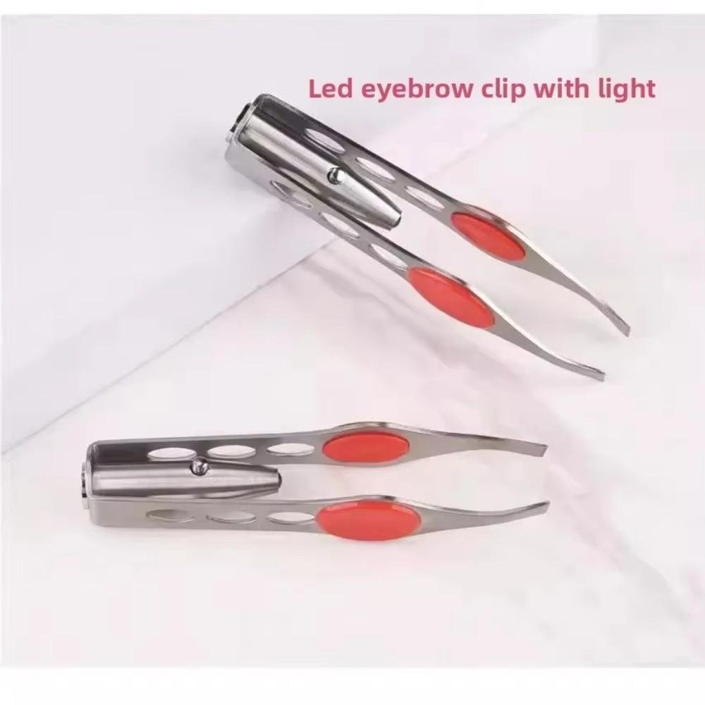 Stainless Steel LED Eyebrow Tweezers Angle Mouth with Light Eyebrow Trimming Clip Removal Slanted Eyebrow Tweezer Makeup Tool