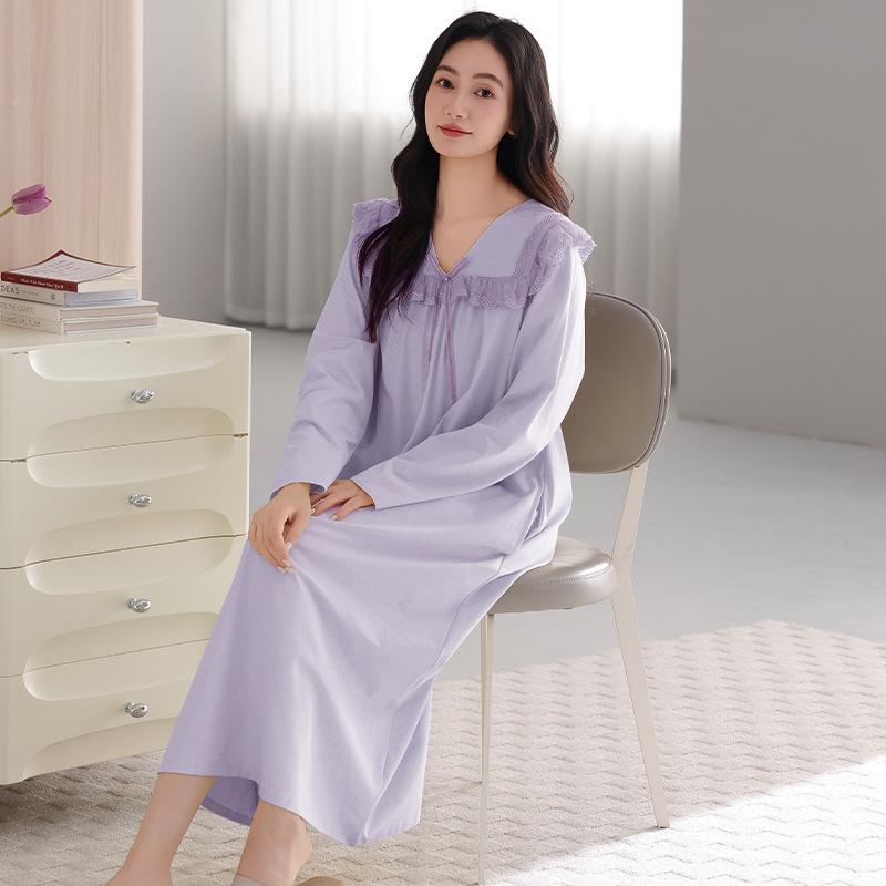 Camice da notte stile palazzo da donna: Elegante Abito Lungo Monocolore per Primavera e Autunno 2026