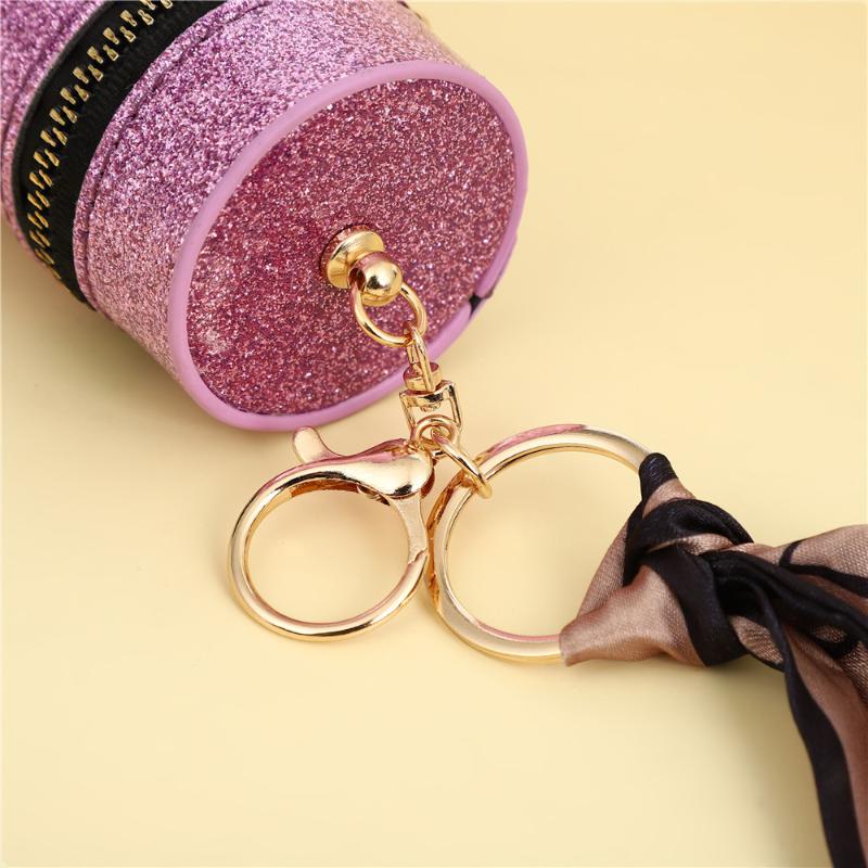 Trendy Glitter Cylindrical Coin Purse Mini Lipstick Pouch With Scarf Keychain Portable Earphone Storage Bag For Women Gifts