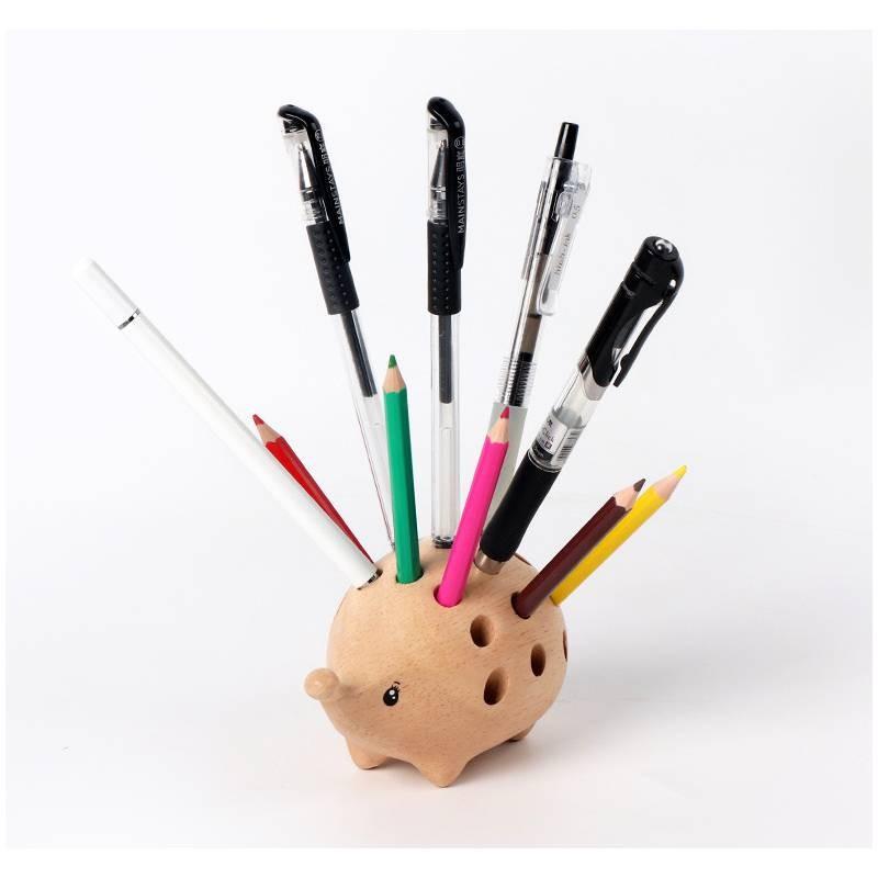 Hedgehog Creative Wooden Pen Cup Pencil Holder Storage Decoration Desktop