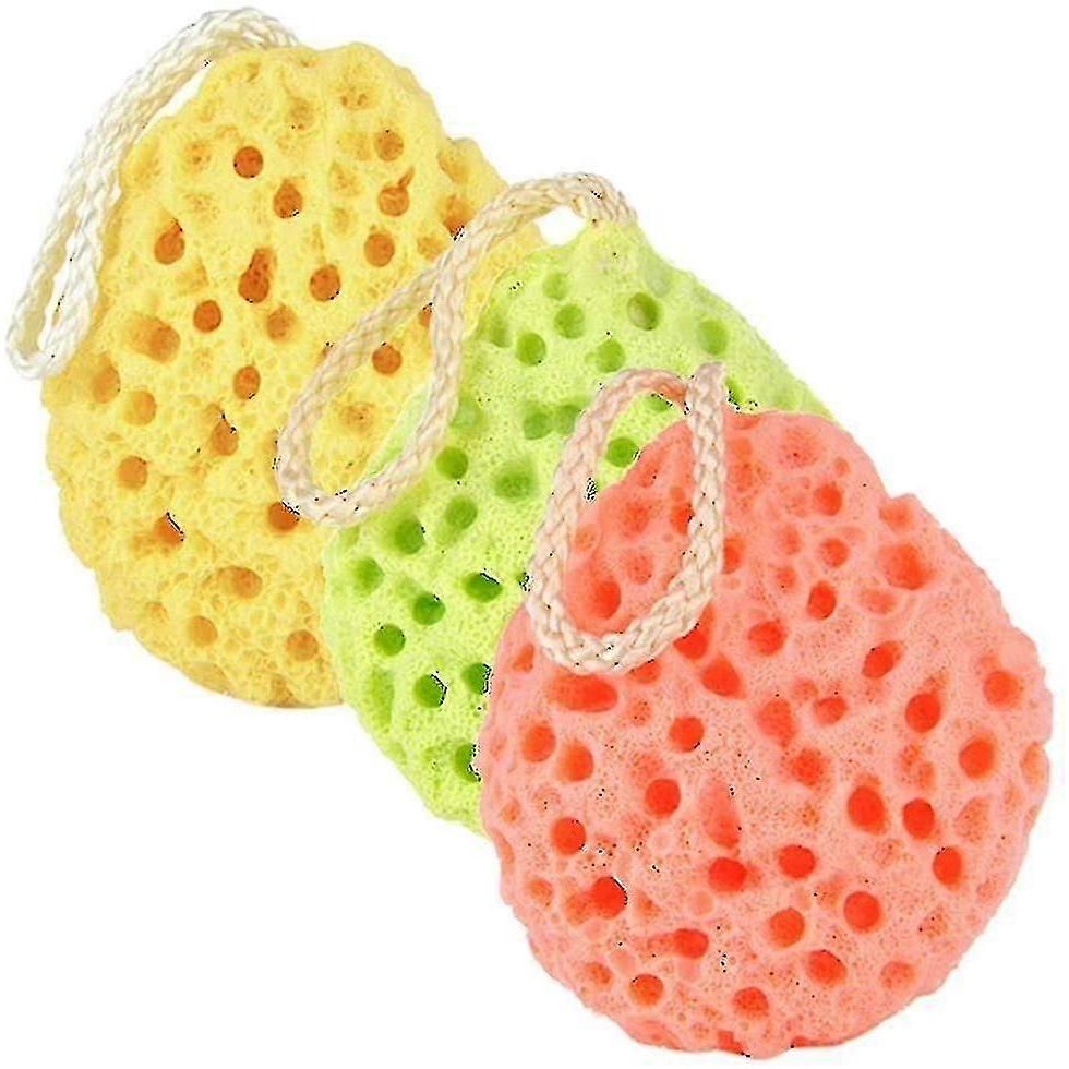 3-Piece Natural Fiber Honeycomb Exfoliating Bath Sponge Set for Gentle Body Cleansing - Suitable for
