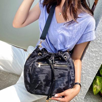 Drawstring Single-shoulder Bucket Bag, A Versatile Hong Kong-style Camouflage Large-capacity Casual Crossbody Bag