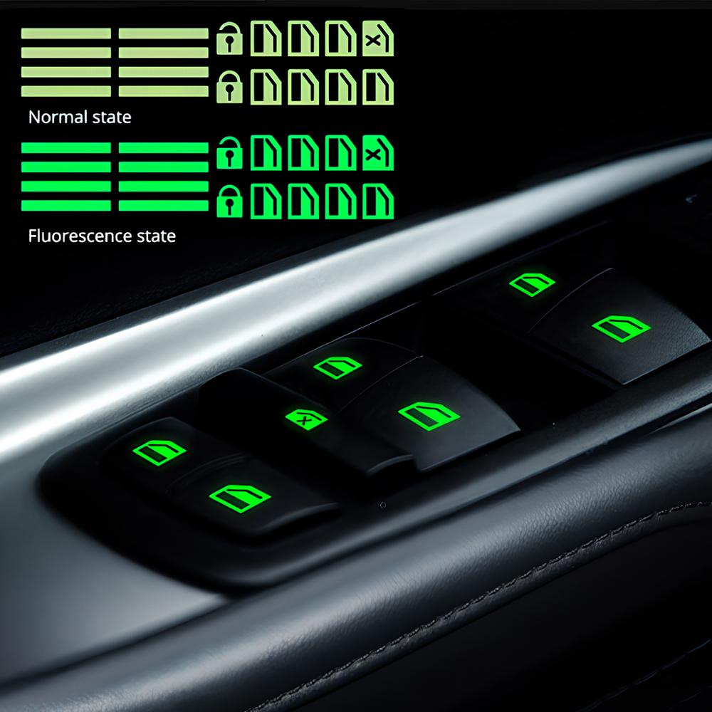 1/2PCS Car Styling Window Switch Luminous Stickers Nighting Glowing Button Auto Stickers Universal Green Orange Blue