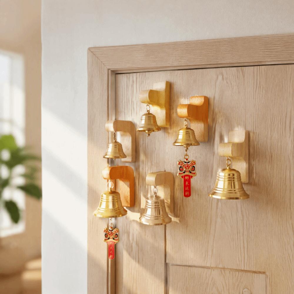 Wall Mount Magnetic Doorbell Wooden Base Wind Chime Clear Sound Brass Bell Entry Reminder
