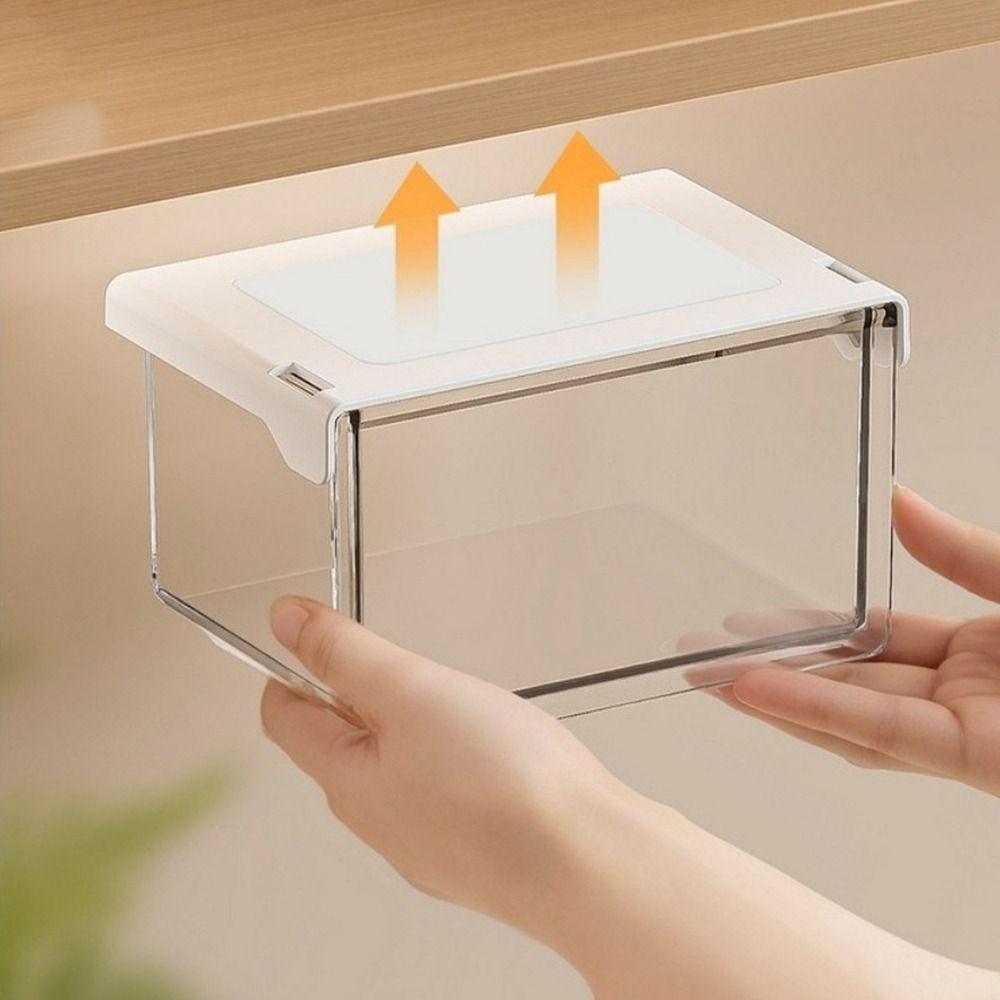 Transparent Under Desk Drawer Organizer Plastic Makeup Storage Container Qtip Holder Office