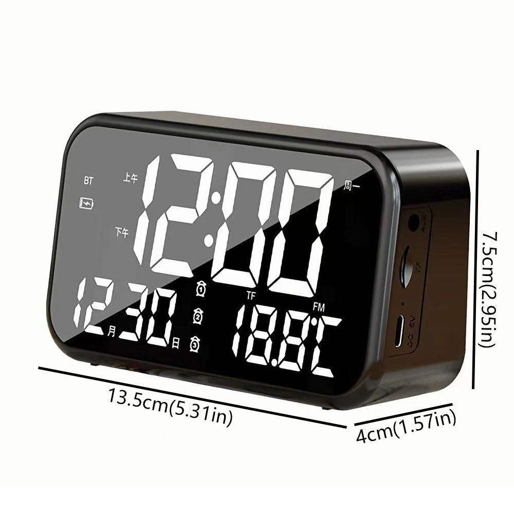 Large Digital Alarm Clock Rechargeable Bluetooth Speaker Smart LED Display Clock  Bedroom