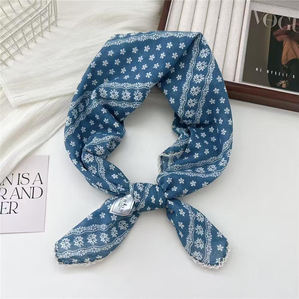 Carré en Coton Petit Carré Foulard Rétro Littéraire Petit Foulard en Soie Foulard Décoratif Petit et Frais pour Femme Cache-cou Rouge Foulard Mode Impression