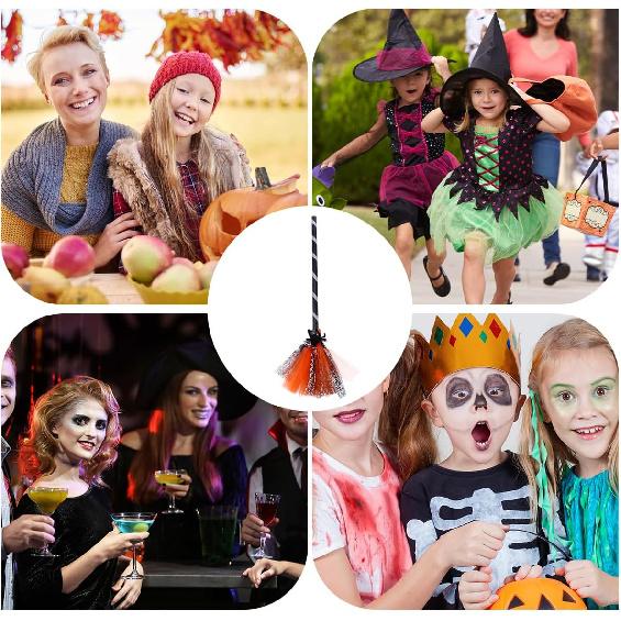 Halloween Witch Broomstick Cosplay Broom Props Realistic Wizard Flying Broom Stick Accessory for Costumes Orange